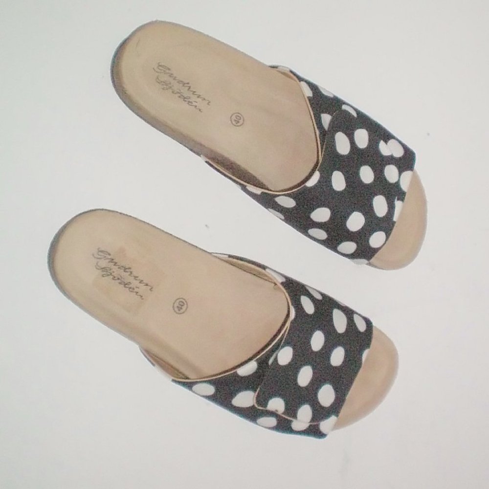 Gudrun Sjoden Polka Dot Slide Sandals with Cork Footbed  Size 40 EU  9.5 US
